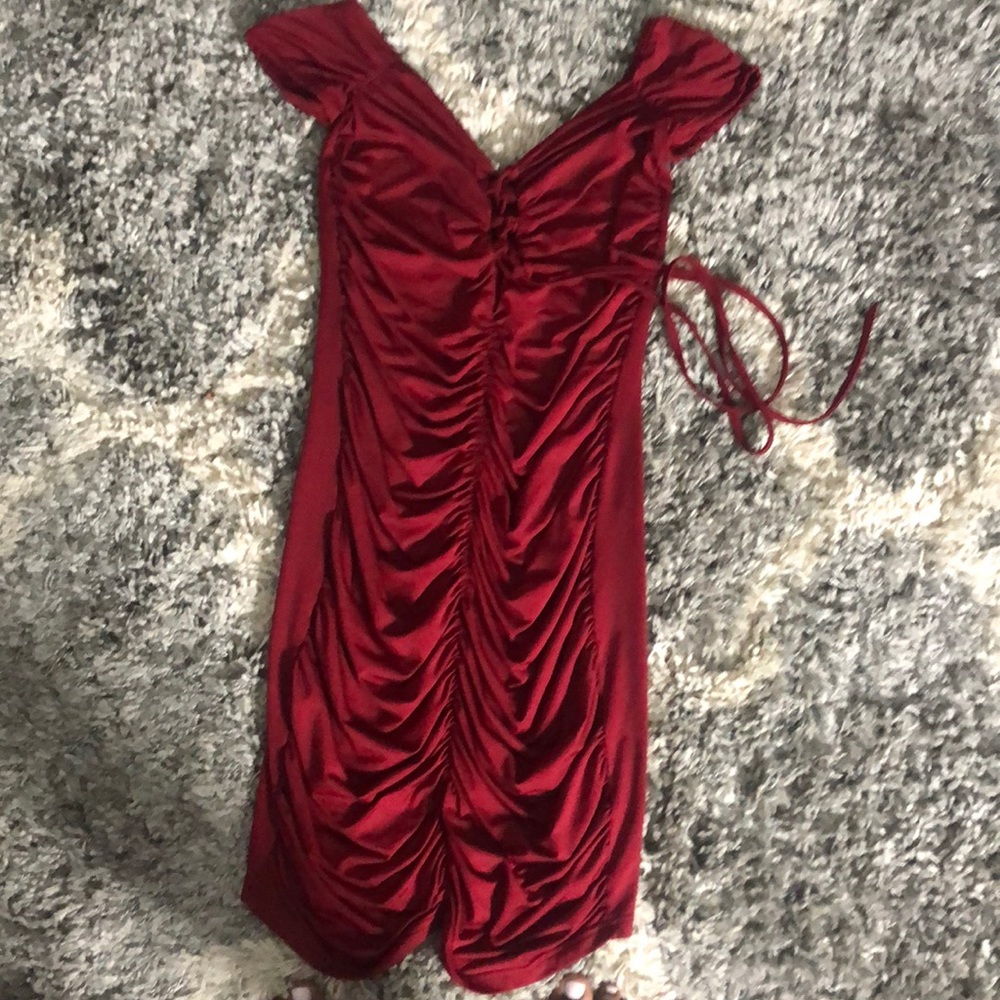 Off the shoulder red wine dress